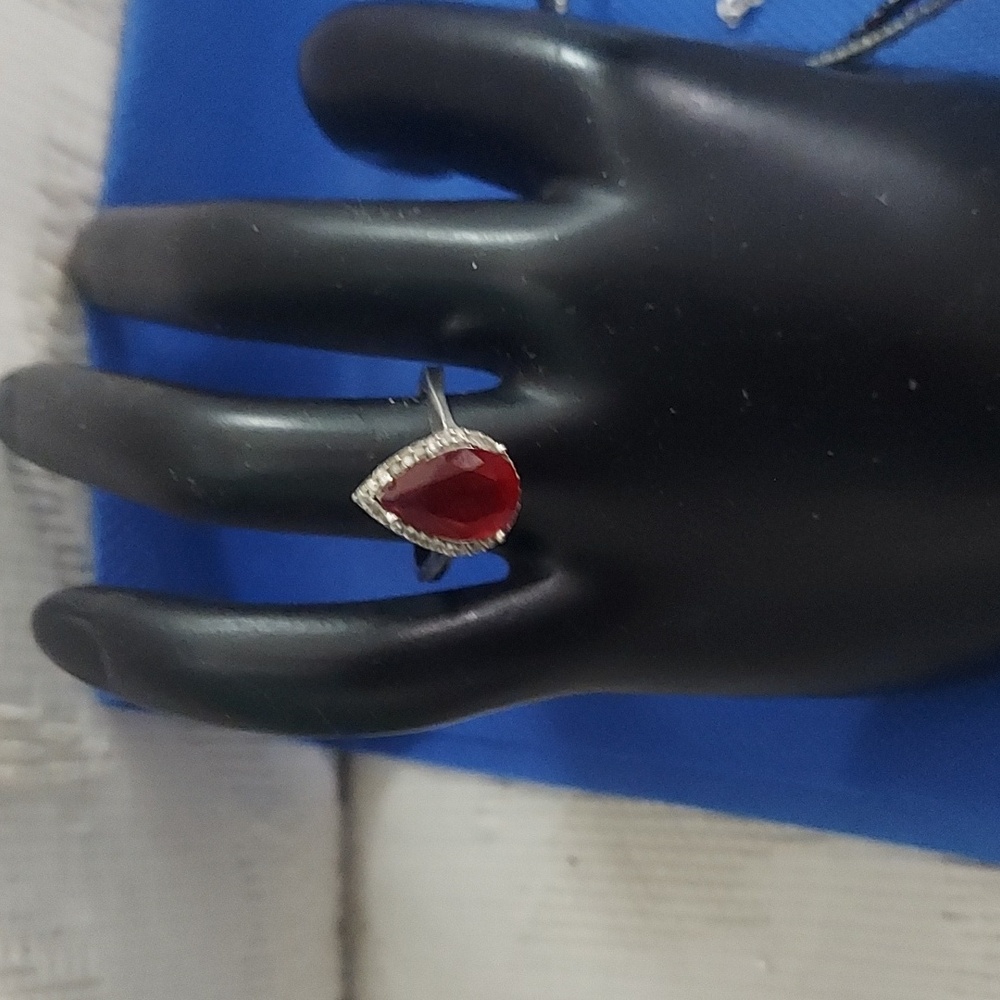 Vintage Ruby Red Teardrop Pear Shape Sterling Sil… - image 3